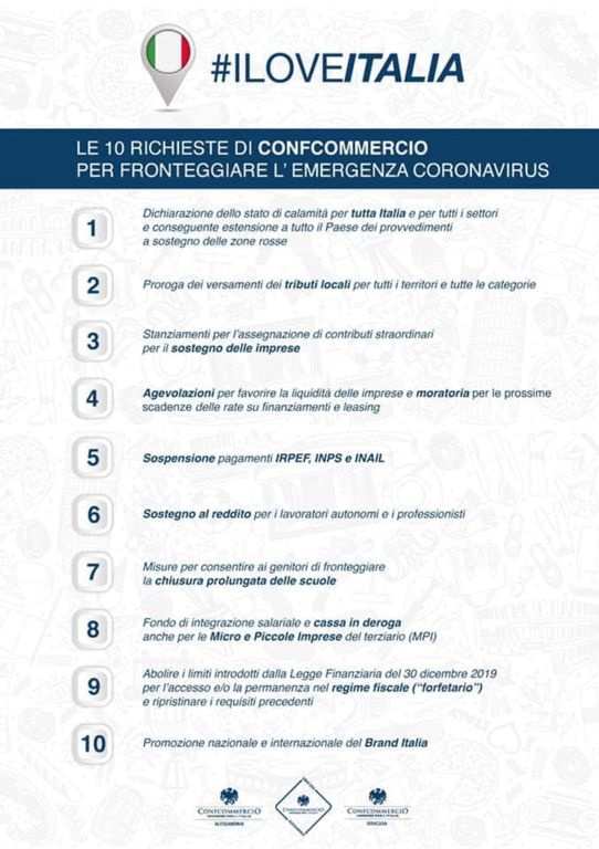 10 richieste di Confcommercio per fronteggiare l`emergenza Corona Virus