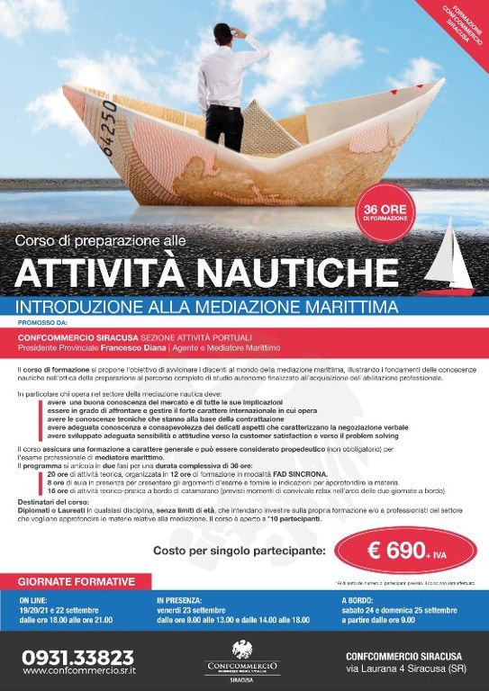 CORSO DI PREPARAZIONE ALLE ATTIVITA` NAUTICHE IN PARTENZA IL 19 SETTEMBRE 2022