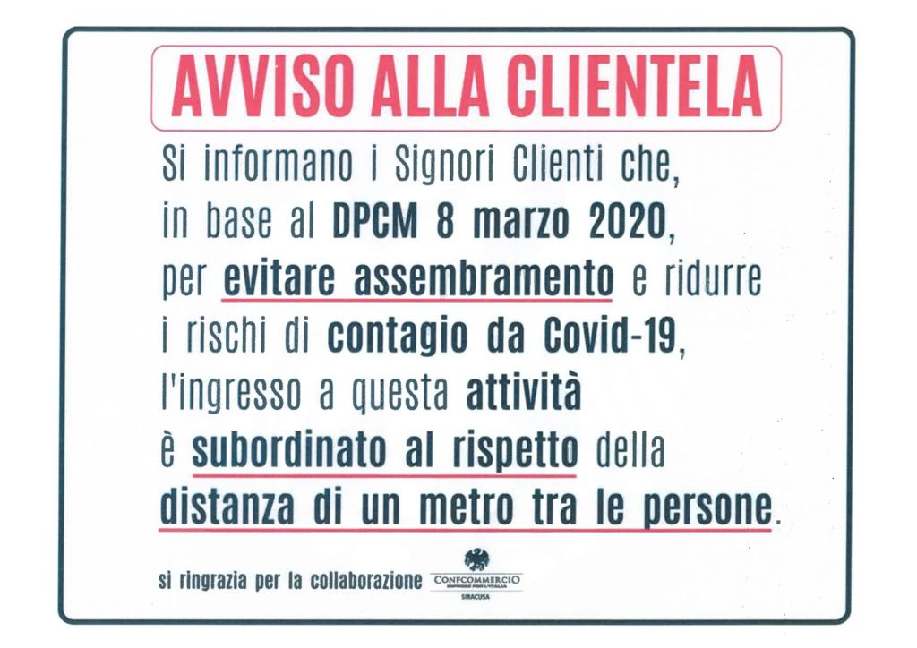 CARTELLONISTICA INFORMATIVA PER I CLIENTI DEGLI ESERCIZI COMMERCIALI