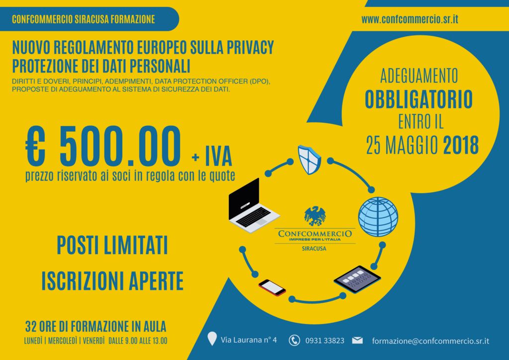 IN PARTENZA IL CORSO SUL NUOVO REGOLAMENTO EUROPEO SULLA PRIVACY