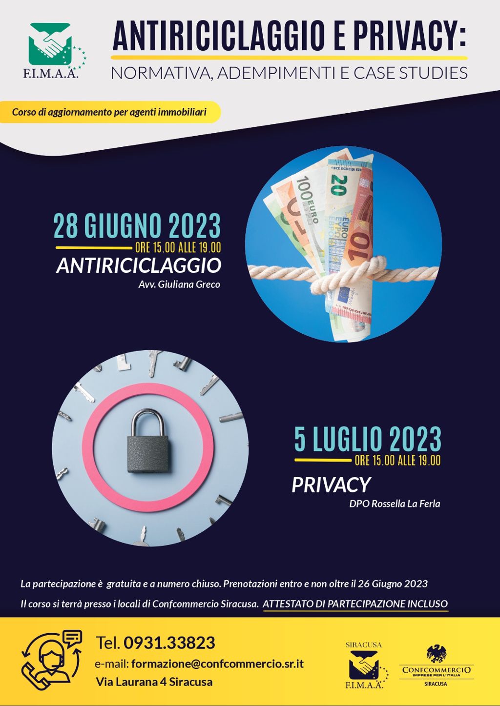 CORSO ANTIRICICLAGGIO E PRIVACY PER AGENTI IMMOBILIARI F.I.M.A.A. SIRACUSA