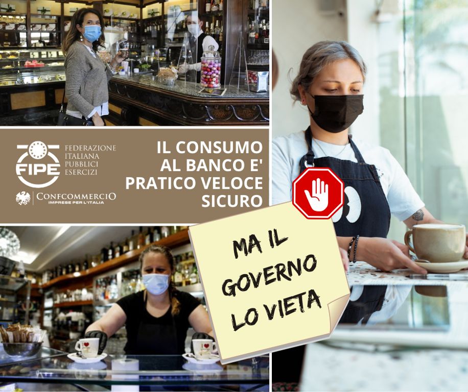 Divieto consumazione al banco nei bar: interpretazione giuridicamente incomprensibile e immotivata sotto il profilo sanitario, intervenga il MISE”